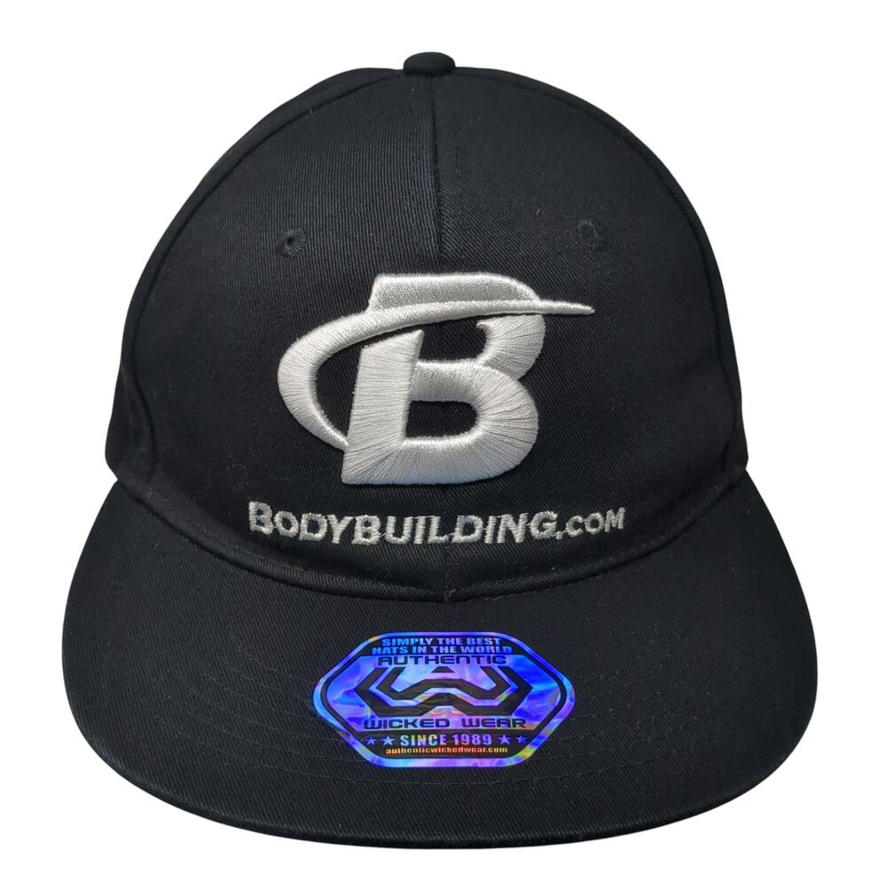 Body Building Snapback Hat Black One Size Adjustable Embroidered Wicked Wear